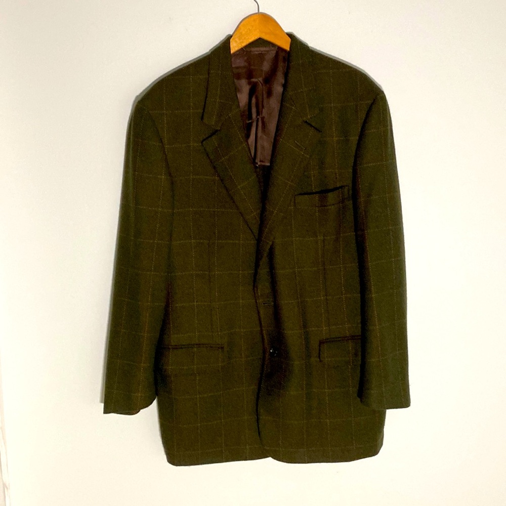 Mens Oxford Clothes Cashmere Sports Jacket 46 long Plaid Moss Green